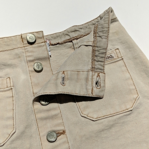 Bongo 90's Vintage Grunge High Waisted Button Front Denim Mini Skirt Cream 5 - Picture 3 of 12